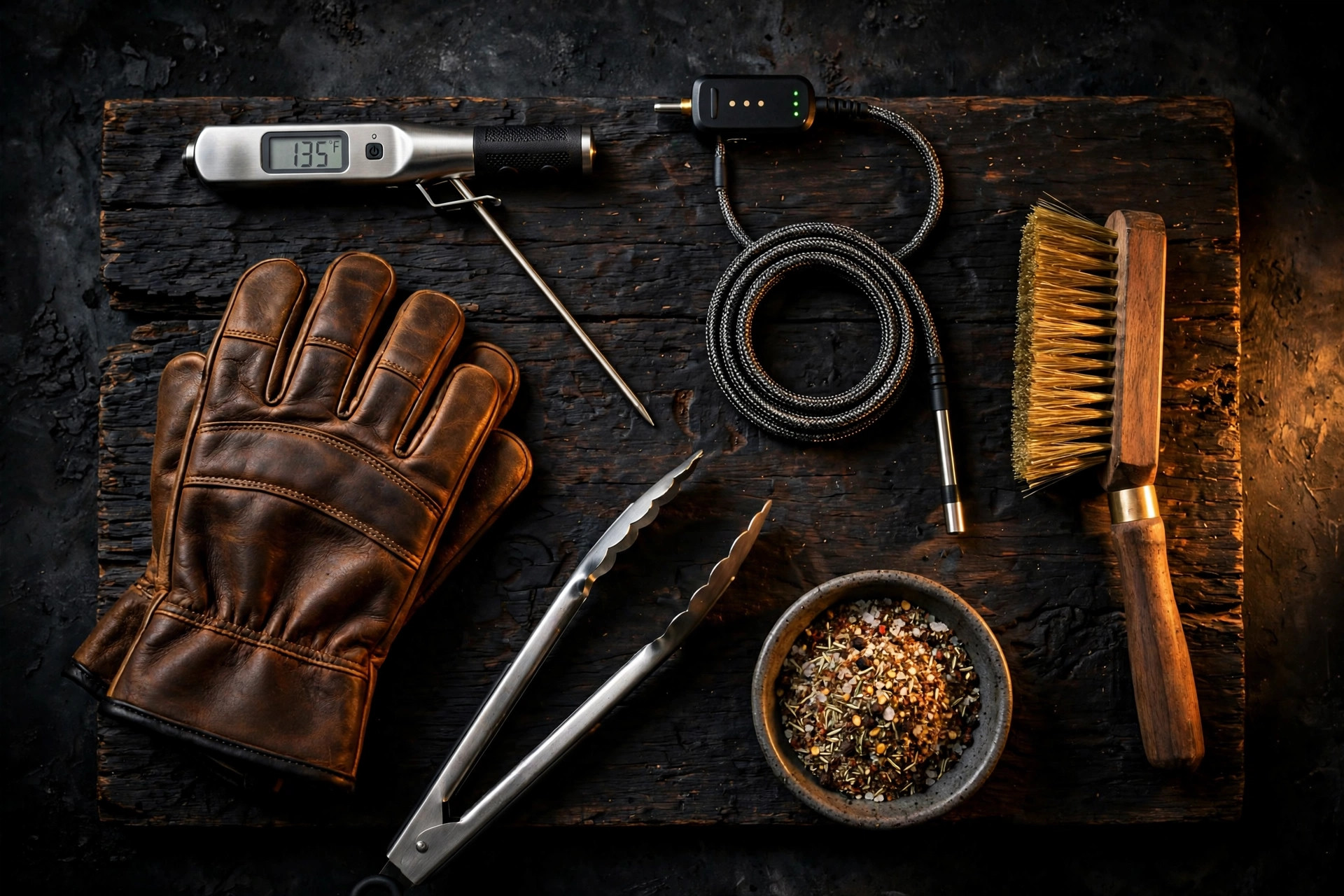 BBQ thermometers and tools flat lay